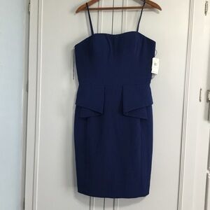 NWT Aiden by Aiden Mattox Navy Blue Strapless Peplum Cocktail Dress 8